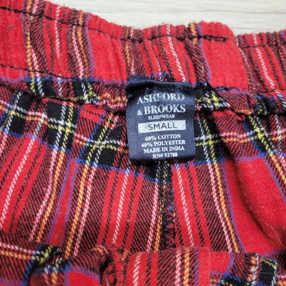 ASHFORD & BROOKS Mens Red Plaid Cotton Pajama Pants Size Small - Picture 5 of 7